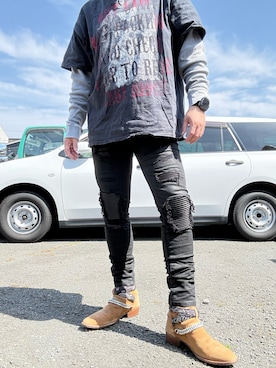 「AMIRI（アミリ）のアイテム」を使った、タッカーさん（メンズ・183cm）の春コーディネート