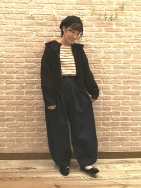 「襟付きトップス」｜「アイテム（ハンチング/ベレー帽）」を使った、タ カ ハ シ 𓅪さん（レディース・157cm）の秋コーディネート