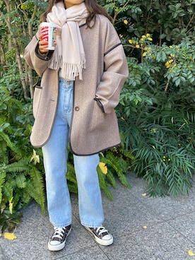 「秋服コーデ」｜「アイテム（ノーカラーコート）」を使った、StyleSeaさん（レディース・155cm）の秋コーディネート