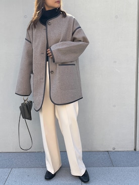「ブーツコーデ」｜「アイテム（ノーカラーコート）」を使った、StyleSeaさん（レディース・155cm）の秋コーディネート