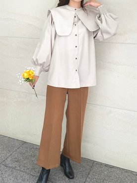 「アイテム（トップス、ベージュ系）」を使った、StyleSeaさん（レディース・163cm）の秋コーディネート