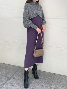 「アイテム（ワンピース/ドレス、パープル系）」を使った、StyleSeaさん（レディース・163cm）の秋コーディネート