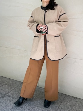 「韓国コーデ」｜「アイテム（ノーカラーコート）」を使った、StyleSeaさん（レディース・155cm）の秋コーディネート