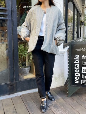 「アイテム（ノーカラージャケット、グリーン系）」を使った、StyleSeaさん（レディース・163cm）の秋コーディネート