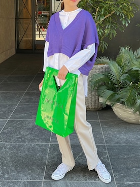 「アイテム（ベスト、パープル系）」を使った、StyleSeaさん（レディース・160cm）の春コーディネート