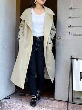 「アイテム（チェスターコート、グリーン系）」を使った、StyleSeaさん（レディース・163cm）の秋コーディネート