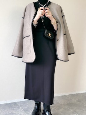 「アイテム（ノーカラーコート、ブラウン系）」を使った、StyleSeaさん（レディース・162cm）の秋コーディネート