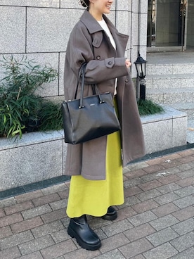 「大人ガーリー」｜「アイテム（ステンカラーコート）」を使った、StyleSeaさん（レディース・155cm）の冬コーディネート