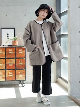 「秋」｜「アイテム（ノーカラーコート）」を使った、StyleSeaさん（レディース・162cm）の秋コーディネート