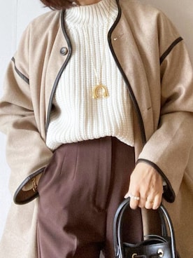 「ノーカラージャケット」｜「アイテム（ノーカラーコート）」を使った、StyleSeaさん（レディース・157cm）の秋コーディネート