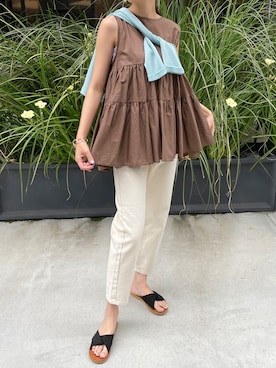 「アイテム（トップス、ブラウン系）」を使った、StyleSeaさん（レディース・160cm）の夏コーディネート