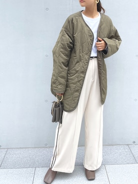 「アイテム（ノーカラージャケット、グリーン系）」を使った、StyleSeaさん（レディース・155cm）の秋コーディネート