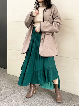 「アイテム（ノーカラーコート、ブラウン系）」を使った、StyleSeaさん（レディース・155cm）の秋コーディネート