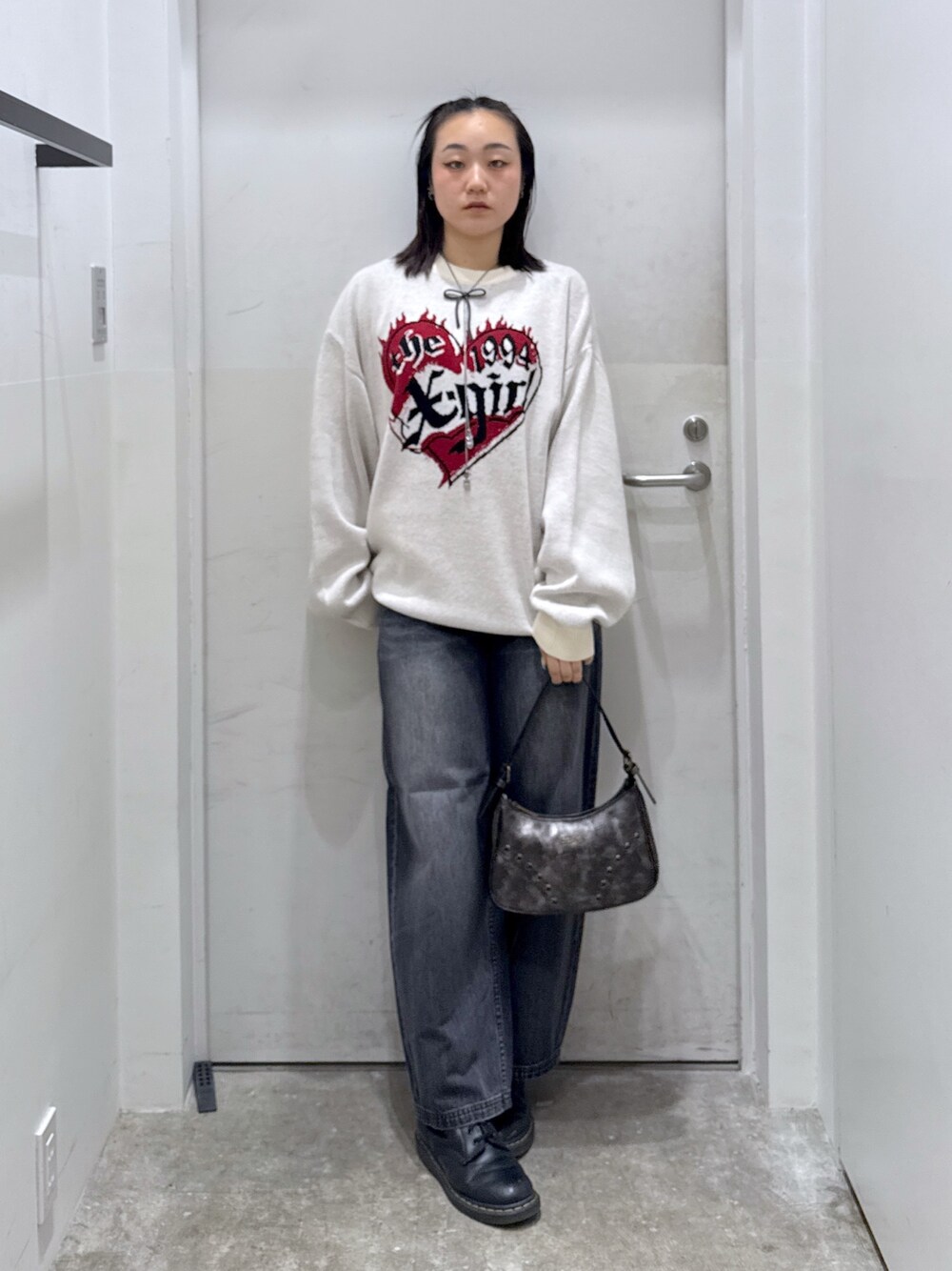 X-girl（エックスガール）の「HEART LOGO JACQUARD KNIT TOP（ニット