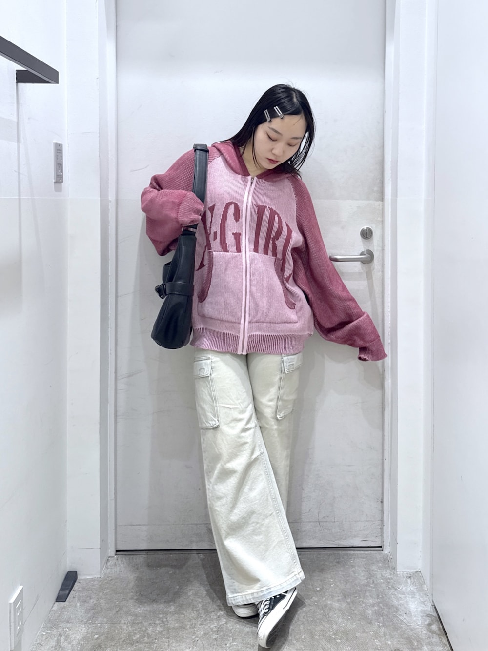 X-girl（エックスガール）の「LOGO JACQUARD ZIP UP KNIT HOODIE