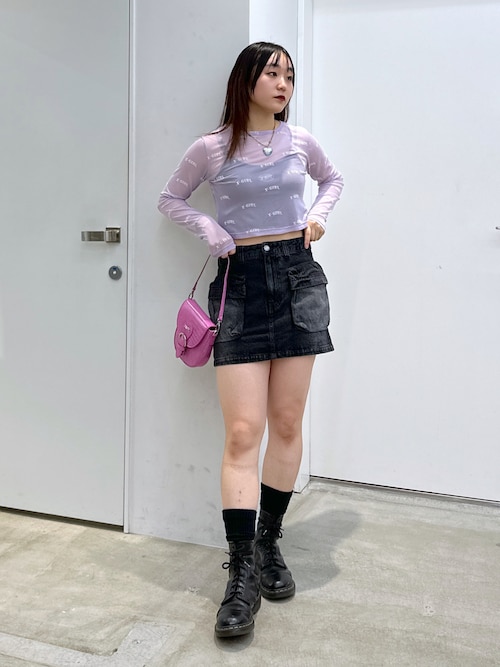 セール】LOGO SHEER CROPPED TOP（Tシャツ/カットソー）｜X-girl