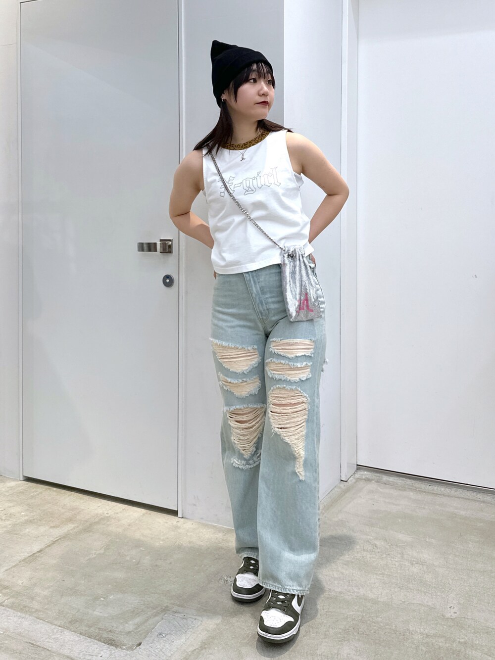 X-girl（エックスガール）の「LEOPARD TRIM TANK TOP（タンクトップ