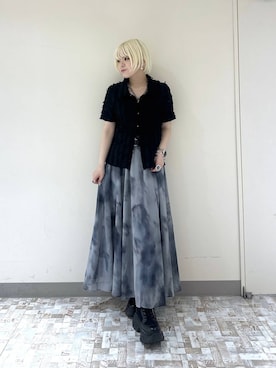 「PAGEBOY（ページボーイ）のスモークアートフレアスカート（スカート、グレー系）」を使った、・あさせ・さん（レディース・160cm）の夏コーディネート
