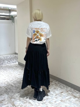 「PAGEBOY（ページボーイ）のプラットチャンキースニーカー（スニーカー、ブラック系）」を使った、・あさせ・さん（レディース・160cm）の春コーディネート