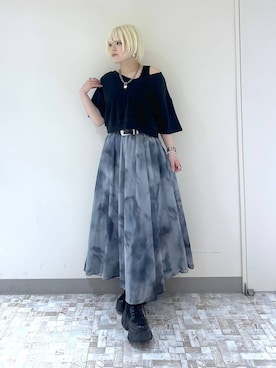 「PAGEBOY（ページボーイ）の【前後2WAY/接触冷感】マルチWAYネックアイススウェット（スウェット、ブラック系）」を使った、・あさせ・さん（レディース・160cm）の夏コーディネート