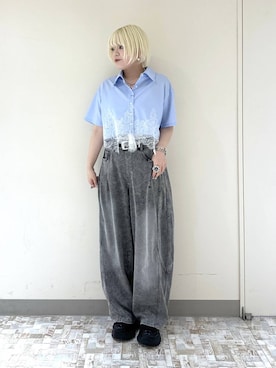 「PAGEBOY（ページボーイ）のモードバックルベルト3（ベルト、ブラック系）」を使った、・あさせ・さん（レディース・160cm）の夏コーディネート