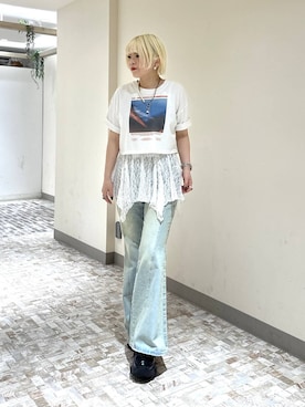 「PAGEBOY（ページボーイ）のプラットチャンキースニーカー（スニーカー、ブラック系）」を使った、・あさせ・さん（レディース・160cm）の春コーディネート