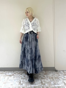 「PAGEBOY（ページボーイ）のスモークアートフレアスカート（スカート、グレー系）」を使った、・あさせ・さん（レディース・160cm）の夏コーディネート