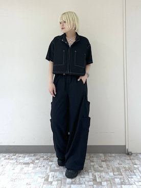 「PAGEBOY（ページボーイ）のスタッズショートシャツ（シャツ/ブラウス、ブラック系）」を使った、・あさせ・さん（レディース・160cm）の夏コーディネート