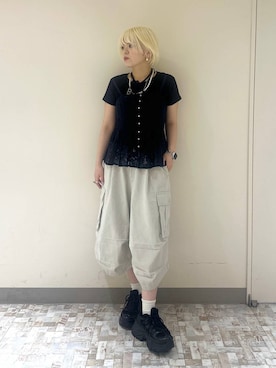 「PAGEBOY（ページボーイ）のプラットチャンキースニーカー（スニーカー、ブラック系）」を使った、・あさせ・さん（レディース・160cm）の夏コーディネート