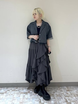 「PAGEBOY（ページボーイ）のモードバックルベルト3（ベルト、ブラック系）」を使った、・あさせ・さん（レディース・160cm）の春コーディネート