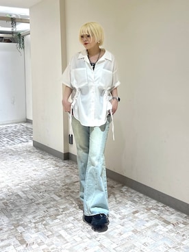 「PAGEBOY（ページボーイ）のプラットチャンキースニーカー（スニーカー、ブラック系）」を使った、・あさせ・さん（レディース・160cm）の春コーディネート