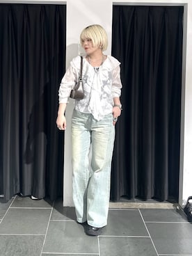 「PAGEBOY（ページボーイ）のスリムレッグフレアデニム【4color/4size】（デニムパンツ、ブルー系）」を使った、・あさせ・さん（レディース・160cm）の春コーディネート