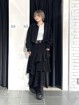「PAGEBOY（ページボーイ）のハイショクステッチイレヘムスカート【ウエストゴム/ストレスフリー/裏地付き】（スカート、ブラック系）」を使った、・あさせ・さん（レディース・160cm）の夏コーディネート