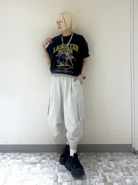 「PAGEBOY（ページボーイ）のプラットチャンキースニーカー（スニーカー、ブラック系）」を使った、・あさせ・さん（レディース・160cm）の夏コーディネート