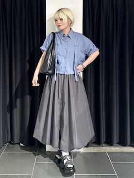 「PAGEBOY（ページボーイ）のトライアングルBAG（トートバッグ、ブラック系）」を使った、・あさせ・さん（レディース・160cm）の春コーディネート