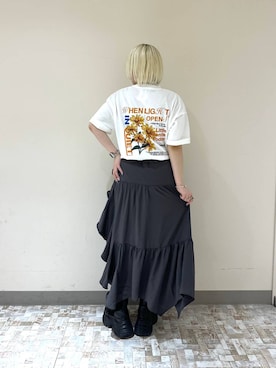 「PAGEBOY（ページボーイ）のモードバックルベルト3（ベルト、ブラック系）」を使った、・あさせ・さん（レディース・160cm）の春コーディネート