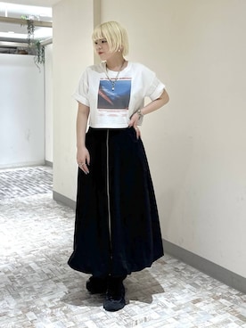 「PAGEBOY（ページボーイ）のプラットチャンキースニーカー（スニーカー、ブラック系）」を使った、・あさせ・さん（レディース・160cm）の春コーディネート
