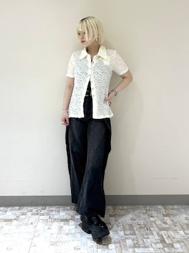 「PAGEBOY（ページボーイ）のモードバックルベルト3（ベルト、ブラック系）」を使った、・あさせ・さん（レディース・160cm）の春コーディネート