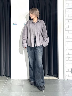 「PBLIM（ページボーイリム）の《UNISEX》ルーズシシュウシャツ（シャツ/ブラウス、グレー系）」を使った、・あさせ・さん（レディース・160cm）の夏コーディネート