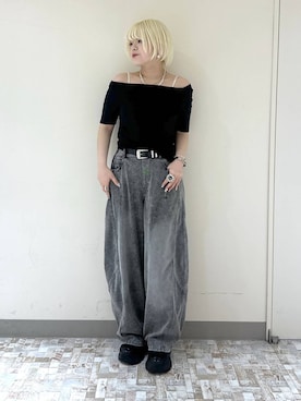 「PAGEBOY（ページボーイ）のプラットチャンキースニーカー（スニーカー、ブラック系）」を使った、・あさせ・さん（レディース・160cm）の夏コーディネート