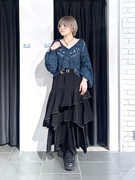 「PAGEBOY（ページボーイ）のハイショクステッチイレヘムスカート【ウエストゴム/ストレスフリー/裏地付き】（スカート、ブラック系）」を使った、・あさせ・さん（レディース・160cm）の夏コーディネート