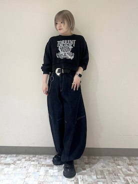 「PAGEBOY（ページボーイ）のヴィンテージバックルベルト2（ベルト）」を使った、・あさせ・さん（レディース・160cm）の秋コーディネート