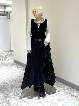 「PAGEBOY（ページボーイ）のプラットチャンキースニーカー（スニーカー、ブラック系）」を使った、・あさせ・さん（レディース・160cm）の春コーディネート