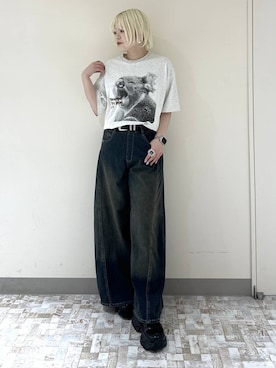 「PAGEBOY（ページボーイ）の＜まるでデニム見え！/紫外線カット/接触冷感/ストレッチ＞マルデニメガレッグパンツ（デニムパンツ、グリーン系）」を使った、・あさせ・さん（レディース・160cm）の夏コーディネート