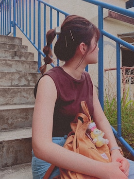 「アイテム（アナログ腕時計、ピンク系）」を使った、gugukooʕ •ᴥ•ʔさん（レディース・165cm）の春コーディネート