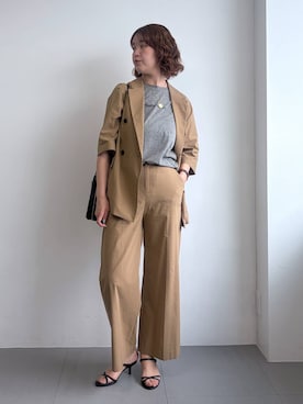 「BARNYARDSTORM（バンヤードストーム）の【『BABALOG』YouTubeご紹介アイテム】BARNYARDSTORM / リネンストレッチセミワイドパンツ【WEB限定サイズL】＜セットアップ対応＞（その他パンツ、ベージュ系）」を使った、チーさん（レディース・172cm）の春コーディネート