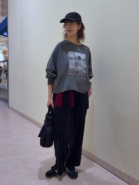 「BARNYARDSTORM（バンヤードストーム）のBARNYARDSTORM / スエードライクCAP（キャップ、ブラック系）」を使った、チーさん（レディース・172cm）の秋コーディネート