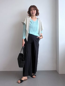 「BARNYARDSTORM（バンヤードストーム）の【『BABALOG』YouTubeご紹介アイテム】BARNYARDSTORM / リネンストレッチセミワイドパンツ【WEB限定サイズL】＜セットアップ対応＞（その他パンツ、ブラック系）」を使った、チーさん（レディース・172cm）の春コーディネート