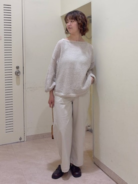 「BARNYARDSTORM（バンヤードストーム）のBARNYARDSTORM / ホールガーメントメッシュニット【『ネルソンさん』YouTubeご紹介アイテム】（ニット/セーター、ベージュ系）」を使った、チーさん（レディース・172cm）の冬コーディネート