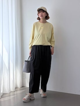 「BARNYARDSTORM（バンヤードストーム）のBARNYARDSTORM / タタックイージーパンツ（その他パンツ、ブラック系）」を使った、チーさん（レディース・172cm）の冬コーディネート